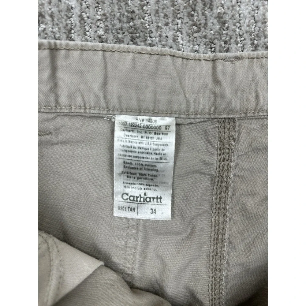 Vtg Y2K Carhartt Double Knee Carpenter Shorts Mens 34 Beige Leather Tag B201 Tan